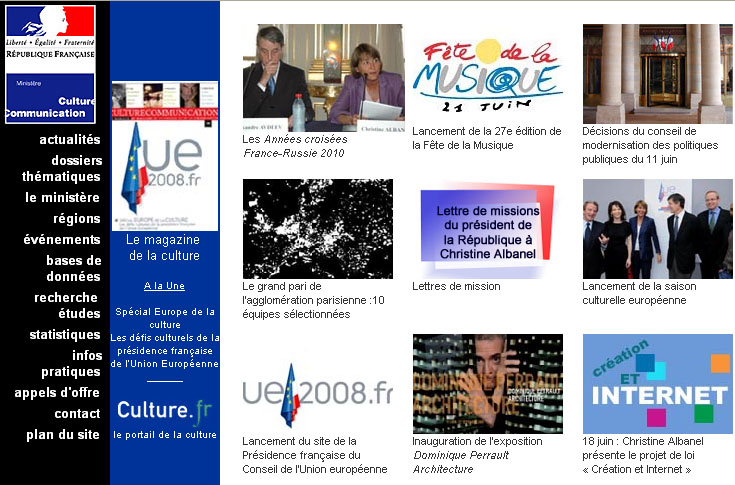 Le site Web du Ministère de la Culture