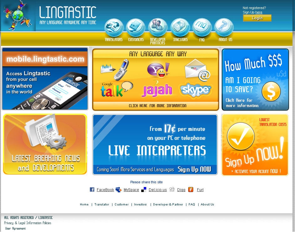 L'écran d'accueil du service de traduction Lingtastic