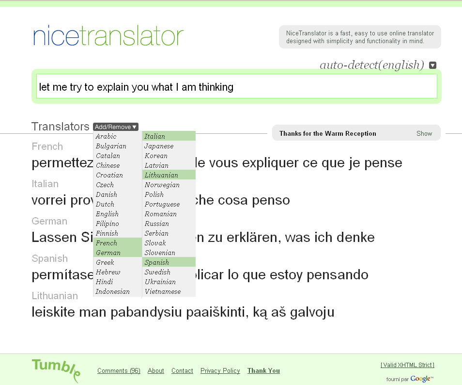 le site de traduction nicetranslator est un traducteur automatique pratique et simple